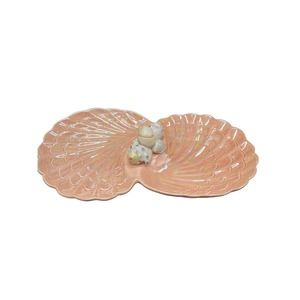Vintage Lusterware Piece with Two Divided Scallop Shells Made in Mexico